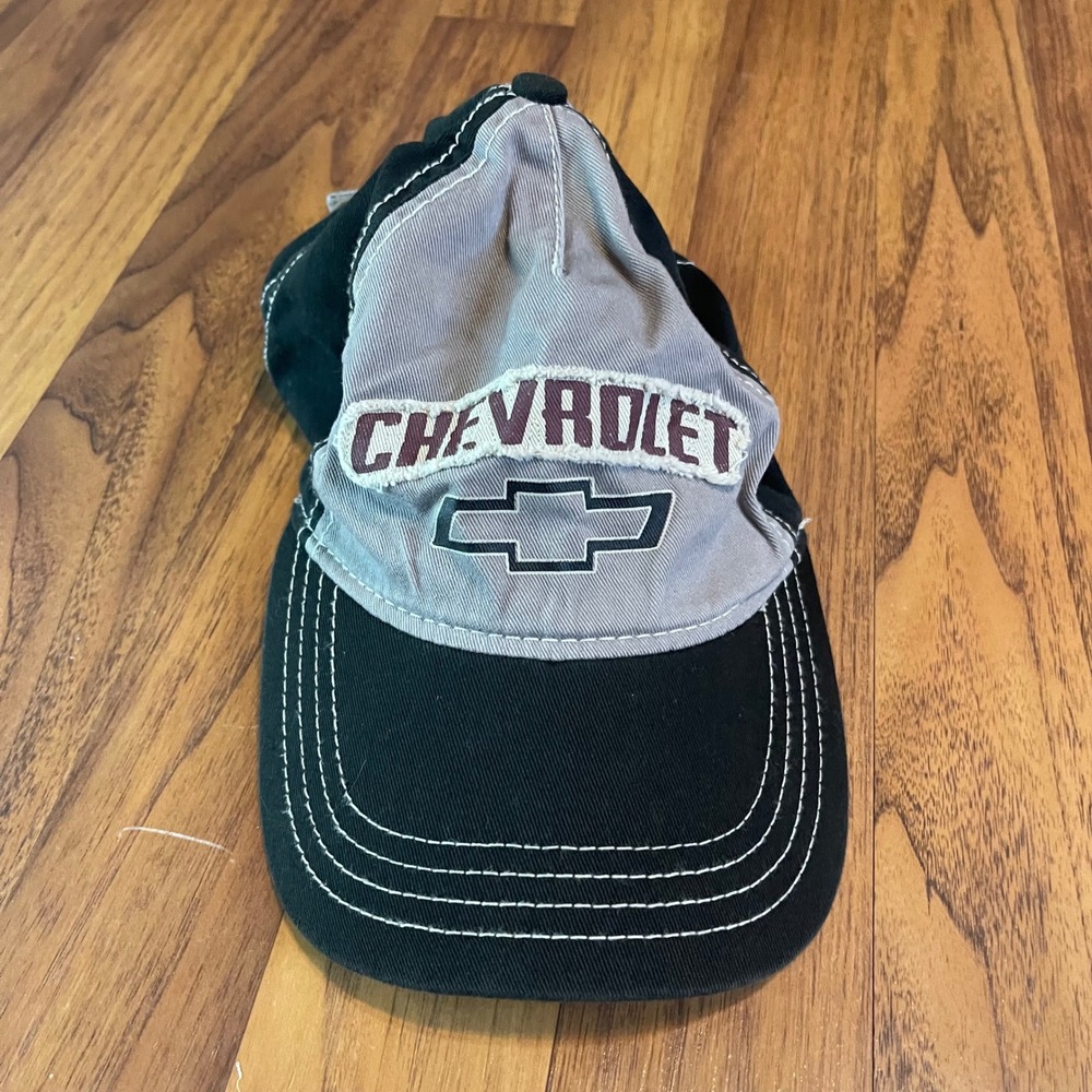 Chevrolet Hat Mens OSFA Black Grey Bowtie Logo Cotton Adjustable Baseball Cap H3